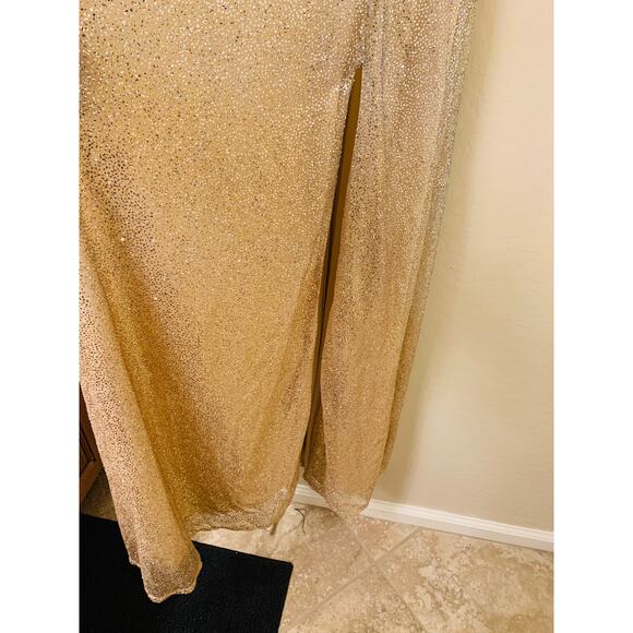City Triangles Gold and Silver Evening Gown with Slit, Spaghetti Strap, Size 1 - Picture 8 of 14